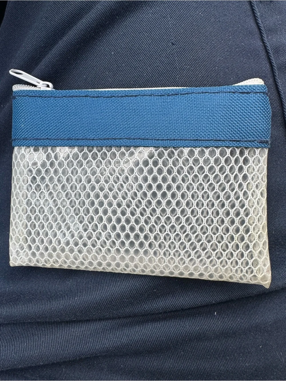 Blue Trim Clear Mesh Coin Zipper Pouch